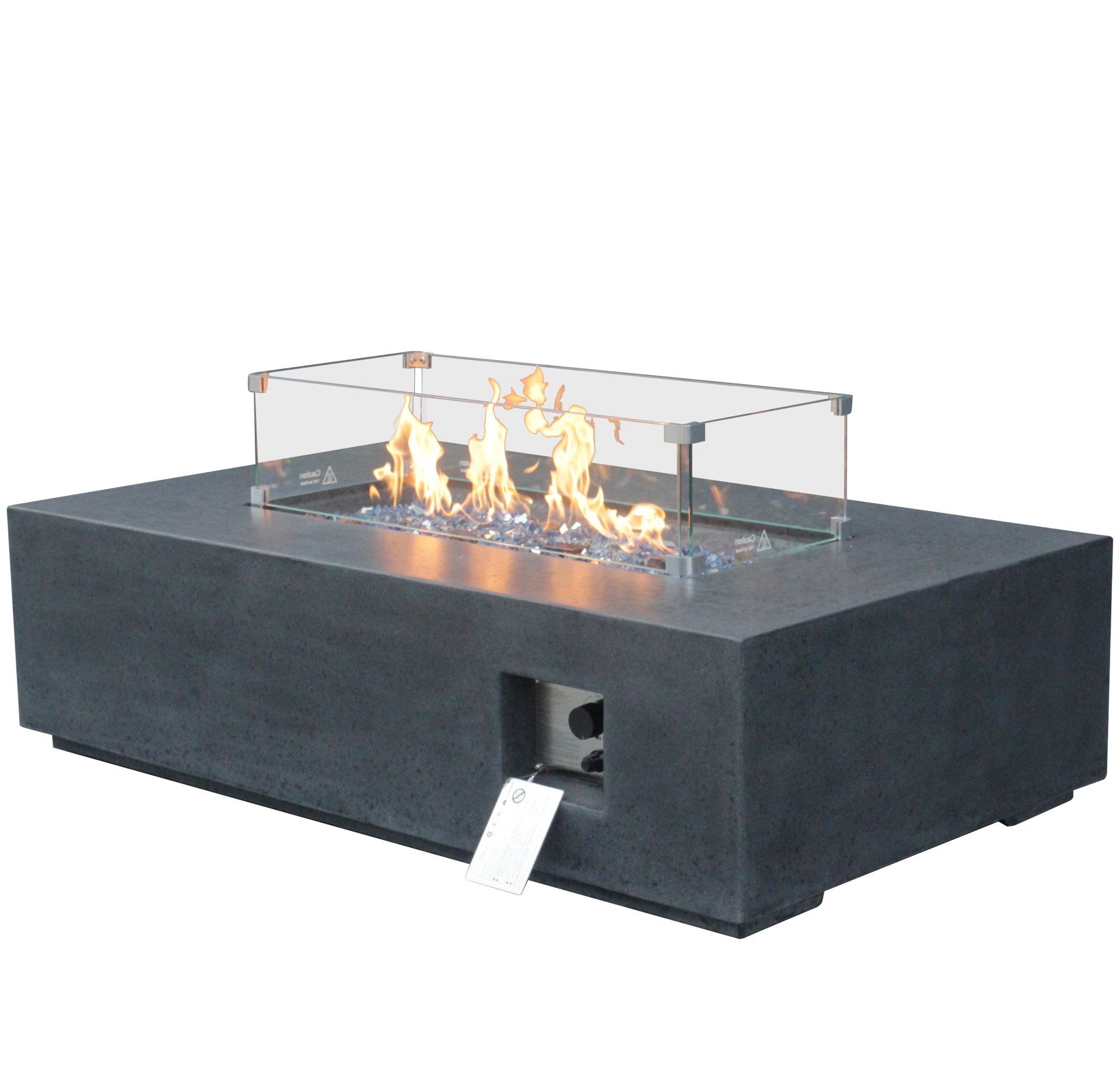 52 " Outdoor Concrete Propane Gas Rectangle Fire Pit Table - Dark Gray Color - Image 3
