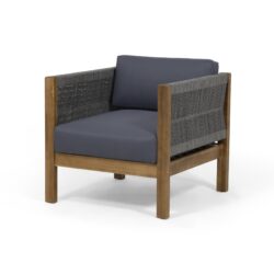 Outdoor Club Chair With Rattan Rope Wave - Dark Gray