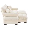 Over Size Modern Velvet 2 Seater Sofa With Ottoman And Round Bolster Armrests - Cream - Image 14
