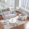 Modern Living Room Sofa Set Linen Upholstered Couch Furniture For Office, Home - Light Gray - Image 17