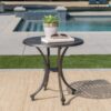 Lunaire - Outdoor Round Cast Aluminum Side Table With Lattice Top And Curved Legs - Bronze - Image 2
