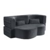 Floor Sofa With 2 Pillows, Convertible Plush Corduroy Foam Filled Sleeper Sofa Bed - Dark Gray - Image 11