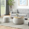 Round Storage Ottoman, 2 In 1 Function End Table And Ottoman With Small Seat - Light Gray - Image 4