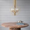4 Light Metal Chandelier, Hanging Light Fixture With Adjustable Chain For Kitchen, Bulb Not Included - Gold - Image 6