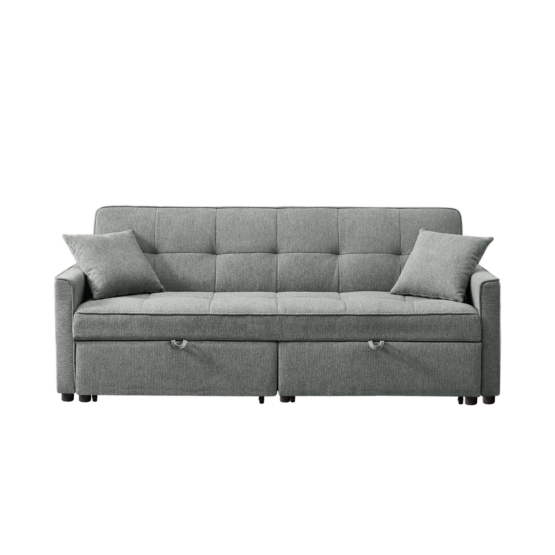 3 In 1 Convertible Sleeper Sofa Bed, Modern Fabric Loveseat Futon Sofa Couch Pullout Bed, Small Love Seat Lounge Sofa Reclining Backrest, Pillows, Pockets, Home Furniture For Living Room - Gray - Image 12