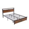 Modern King Size Metal Platform Bed Frame With Wooden Headboard USB Charging LED Lights And Storage - Brown / Black - Image 6