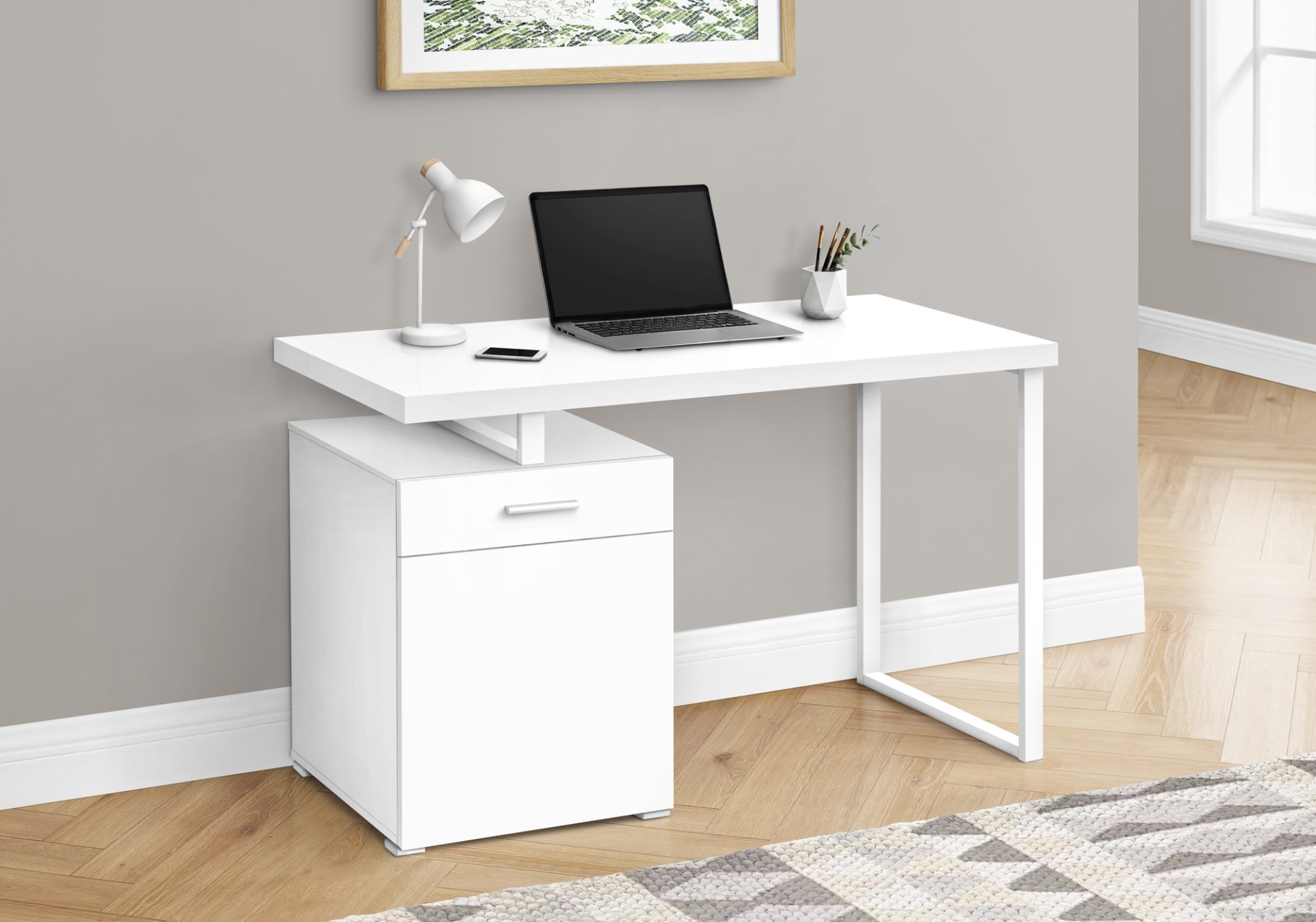 Computer Desk, Home Office, Laptop, Left, Right Set-Up, Storage Drawers, Work, Contemporary, Modern - White - Image 4