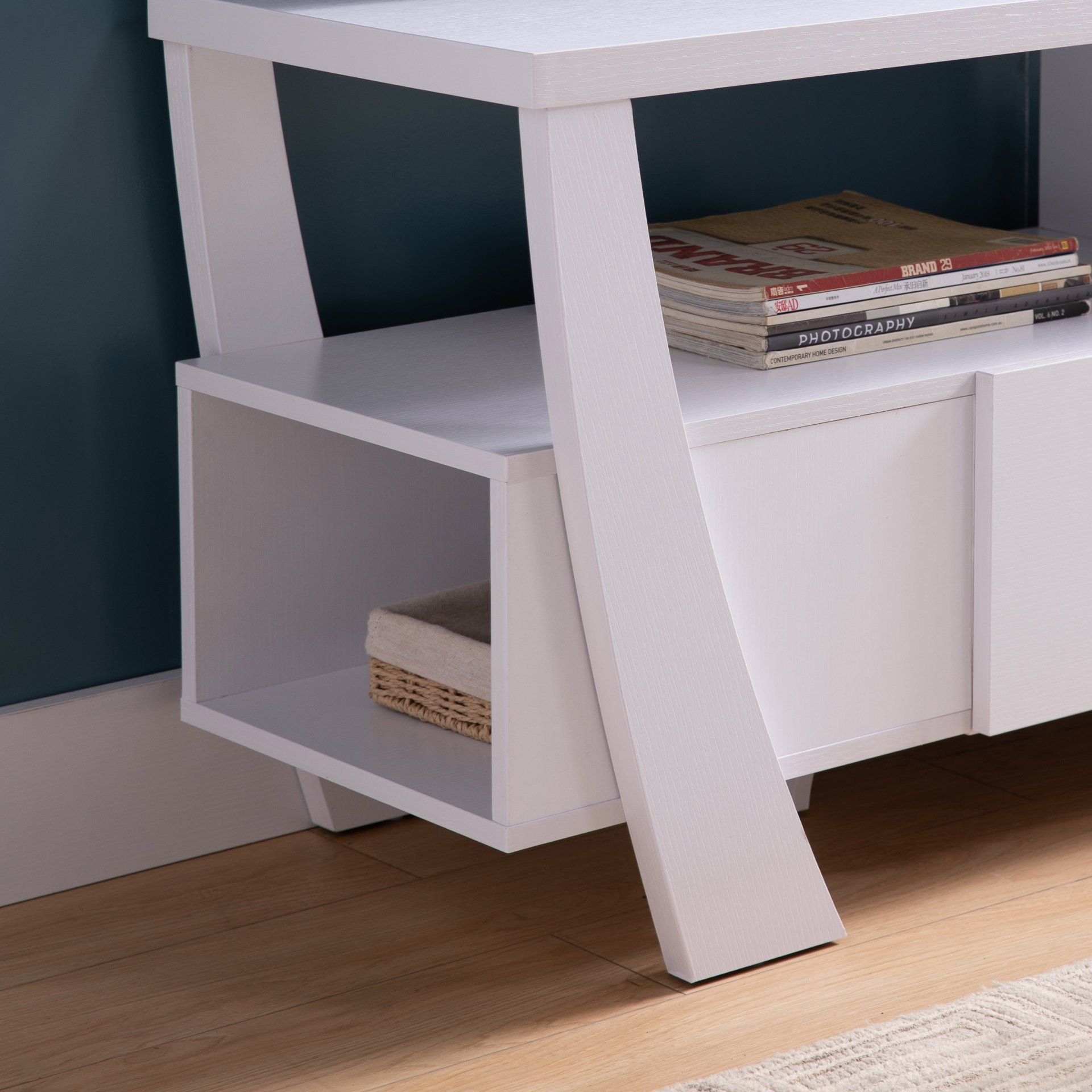 Contemporary TV Stand With Four Shelves And One Drawer - White - Image 3