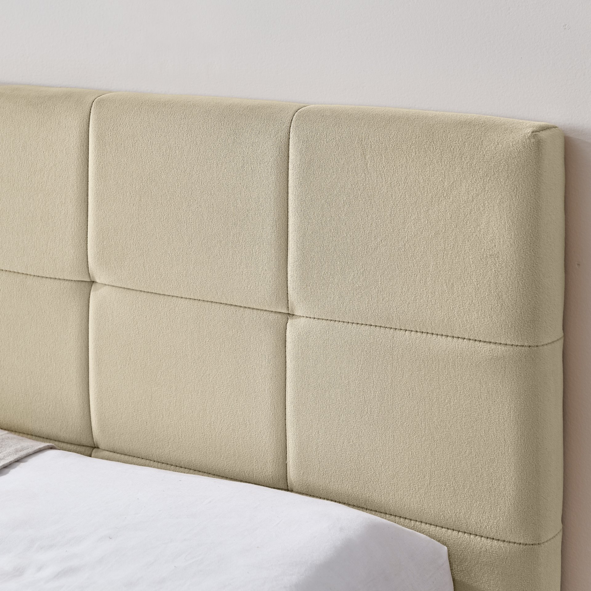 Mid Century Full Size Upholstered Tufted Bed Frame With Comfortable Backrest And Armrests Velvet - Beige - Image 7