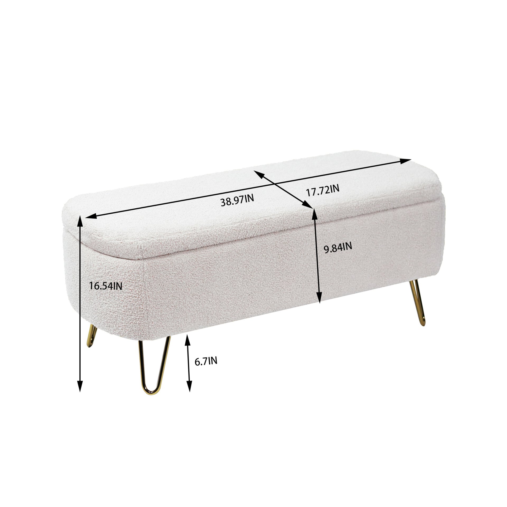 Storage Ottoman Bench For End Of Bed Gold Legs, Modern Ivory White Faux Fur Entryway Bench Upholstered Padded With Storage For Living Room Bedroom - Ivory - Image 3