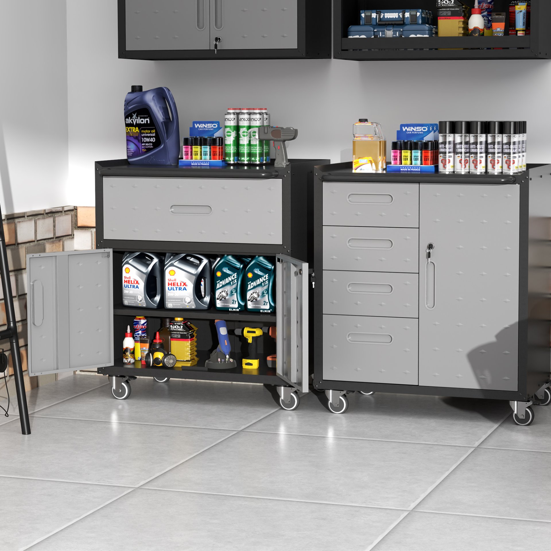 Sturdy Metal Tool Storage Cabinet With Wheels Durable Garage, Office & Home Organizer Steel - White - Image 14