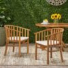 Outdoor Wooden Dining Chairs With Cushions, (Set of 2) - Cream / Teak - Image 4