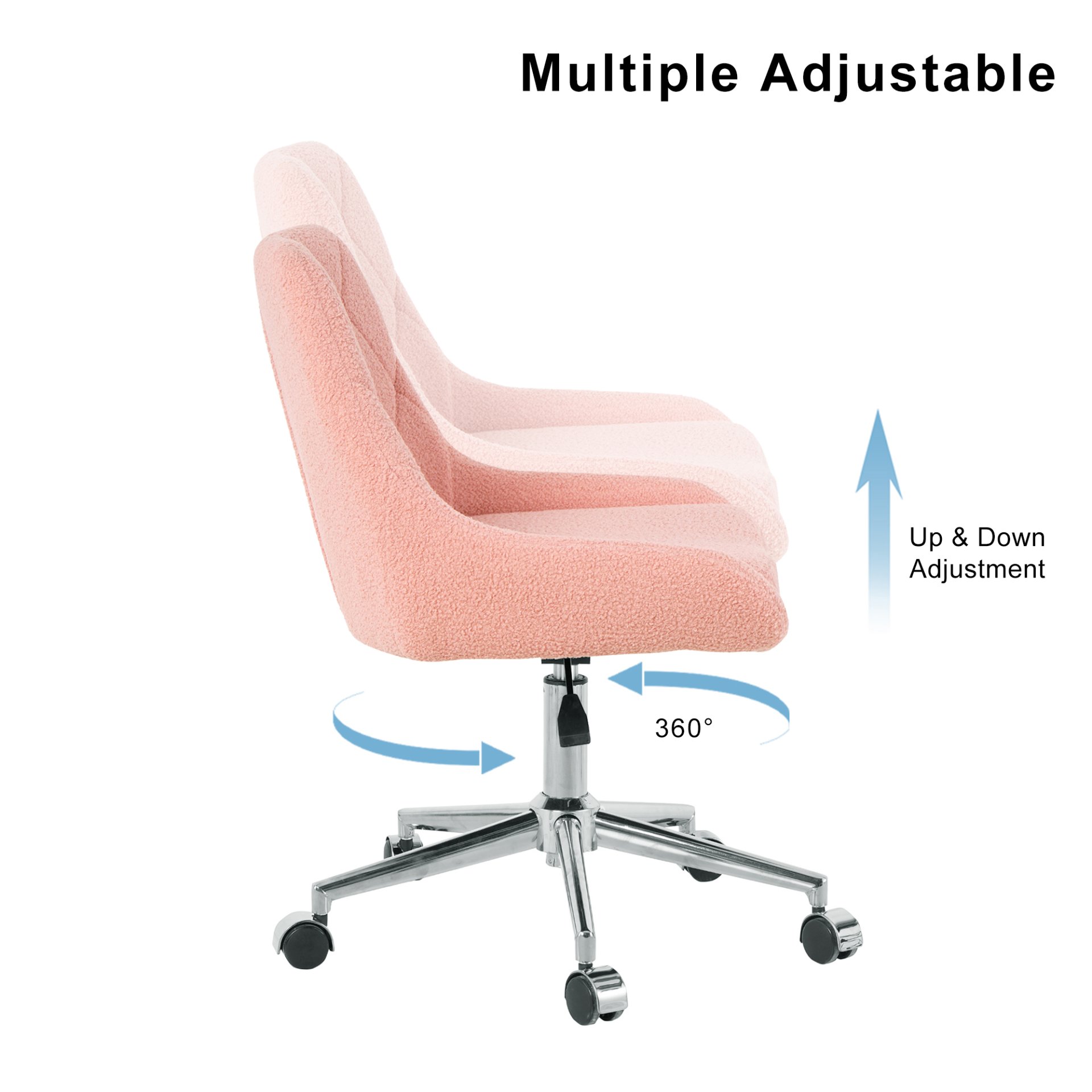 Modern Teddy Velvet Fabric Dining Chair With Golden Electroplated Legs, Soft And Comfortable, Adjustable And Space Saving - Pink - Image 6