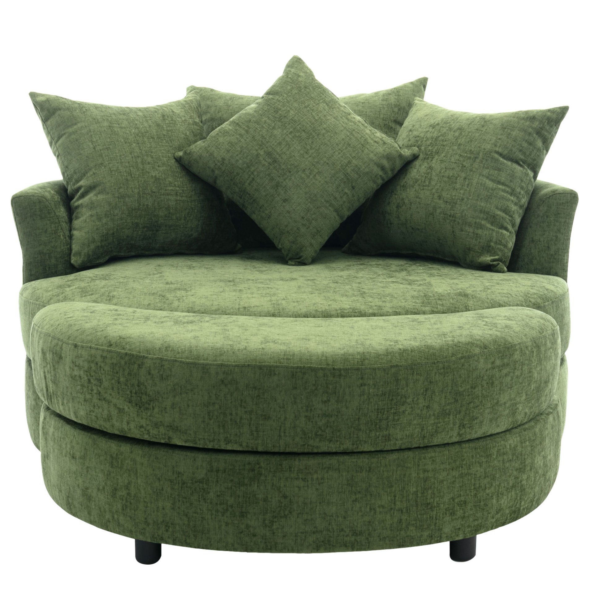 360° Swivel Accent Barrel Chair With Storage Ottoman & 4 Pillows, Modern Chenille Leisure Chair Round Accent For Living Room - Green - Image 17