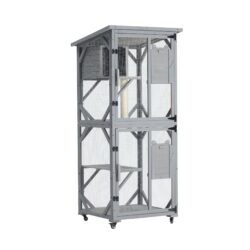 Large Cat House Outdoor Catio Cat Enclosures On Wheels, Kitty House With Upgraded Resting Box Waterproof Roof - Gray