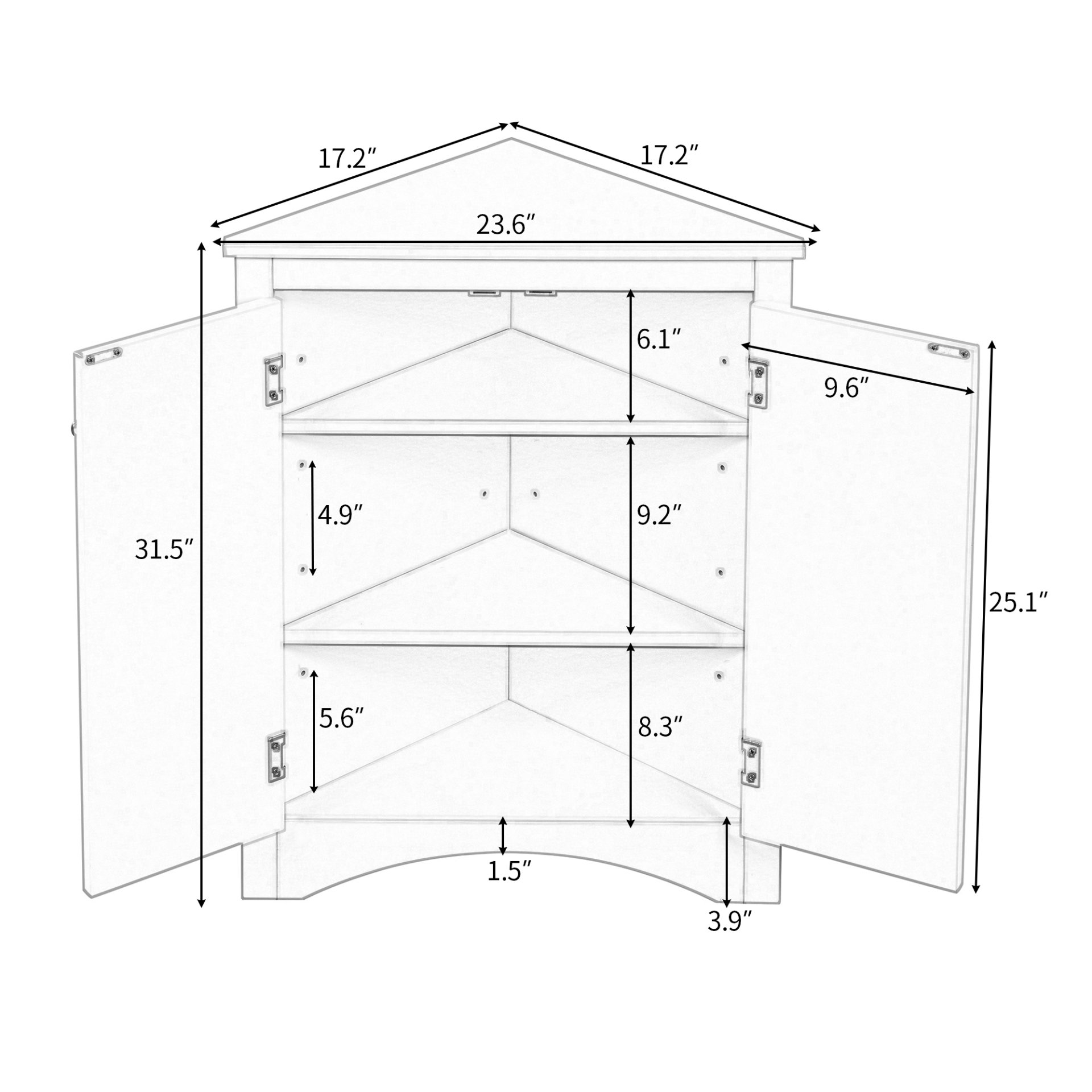 Triangle Bathroom Storage Cabinet With Adjustable Shelves, Freestanding Floor Cabinet For Home Kitchen - Oak - Image 13