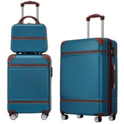 Hardshell Luggage Sets 3 Pieces 20" / 24" Luggages And Cosmetic Case Spinner Suitcase With Tsa Lock Lightweight - Blue - Blue