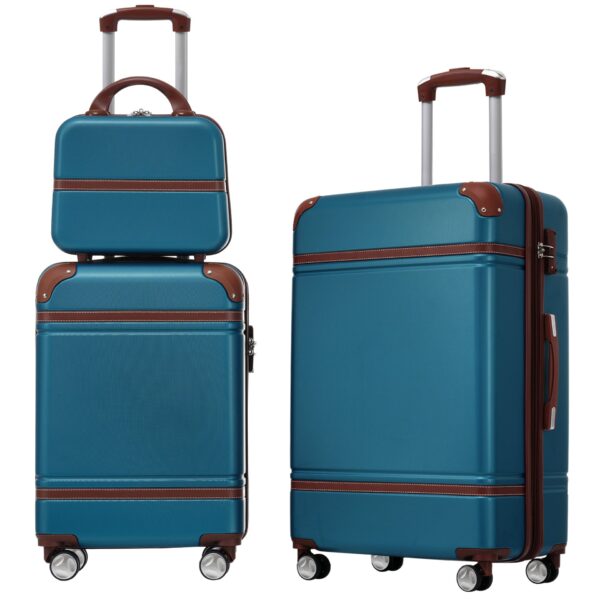 Hardshell Luggage Sets 3 Pieces 20" / 24" Luggages And Cosmetic Case Spinner Suitcase With Tsa Lock Lightweight - Blue - Blue