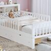 Twin Size Bed With Headboard Storage Rack, 2 Under Bed Drawers, 3 - Side Guardrails For Safety And Security - White - Image 21