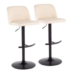 Toriano - Contemporary Adjustable Bar Stool With Rounded T Footrest (Set of 2) - Black / Cream