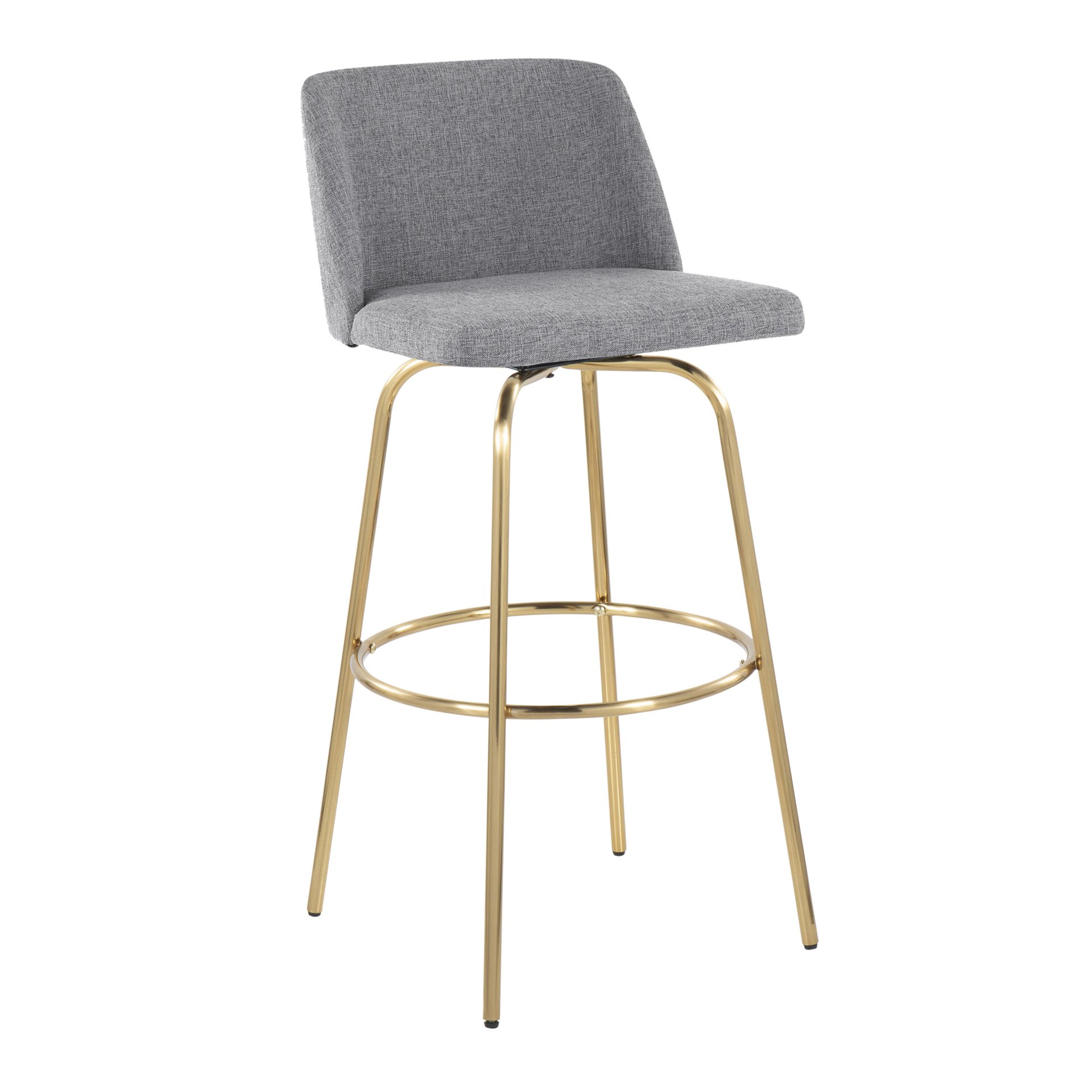 Toriano - Contemporary Fixed Height Barstool With Swivel And Round Footrest (Set of 2) - Gray / Gold - Image 2