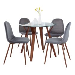 Folia - 5 Piece Round Pebble Mid-Century Modern Dining Set - Walnut / Gray