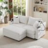 Modern Style Loveseat Sofa Sectional Sofa Couch With Storage Space, A Movable Ottoman, Two USB Ports, Two Cup Holders, A Phone Holder For Living Room - Beige - Image 13