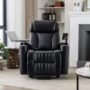 270 Degree Power Swivel Recliner Home Theater Chair With Hidden Arm Storage, LED Light, Cup Holder, And Tray Table - Black - Image 9