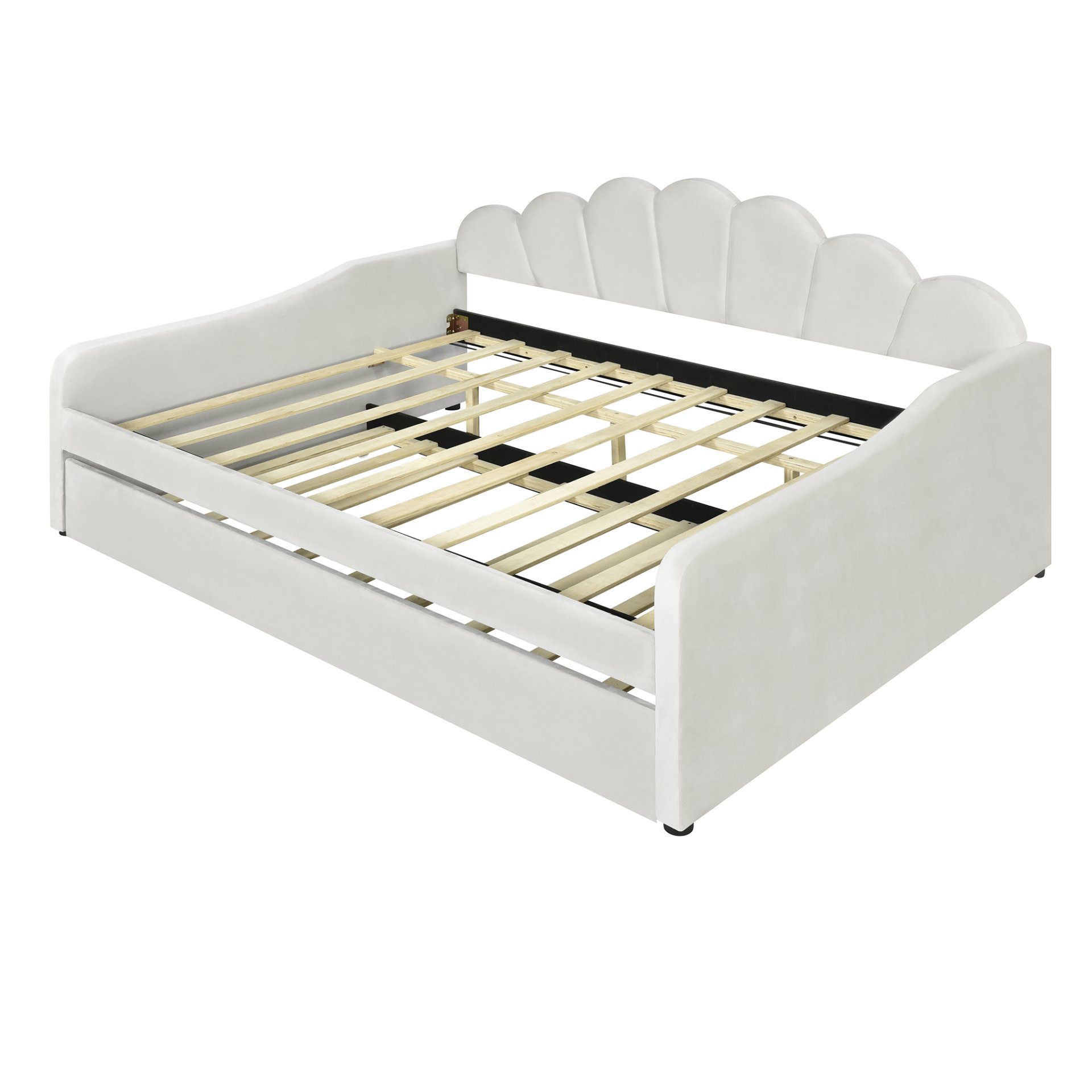 Full Size Upholstery Daybed Frame With Shell Shaped Backrest And Trundle - White - Image 7