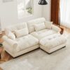 Modern Oversized Velvet 2 Seater Sofa With Ottoman And Bolster Armrests - Cream - Image 2
