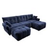 Elegant Textured Fabric 3 Seater Sofa Set With Ottoman And Throw Pillows Frame - Blue - Image 15