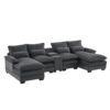 Modern U Shaped Sofa With Console, Cupholders And USB Ports, 6 Seat Upholstered Symmetrical Indoor Furniture, Sleeper Couch Set With Chaise - Gray - Image 2
