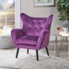 Alyssa - Velvet Arm Chair With Wingback Design - Fuchsia - Image 2