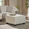 Modern Glam Ottoman With Velvet Upholstery And Button Tufted Design - Ivory - Image 4