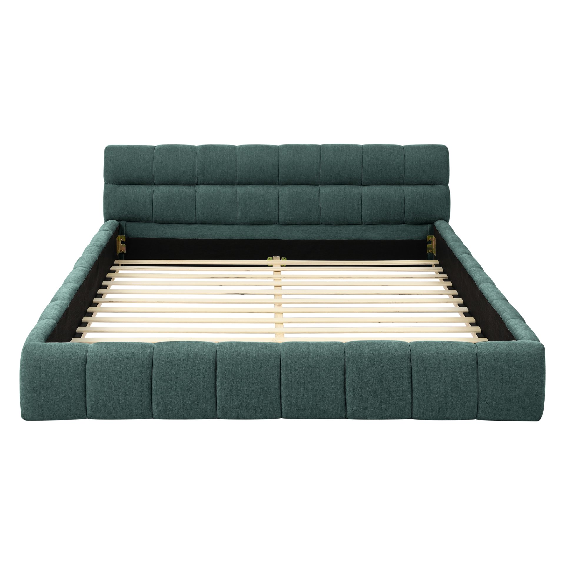 Queen Size Upholstered Bed Frame With Headboard - Blue / Green - Image 11