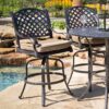 Elegant Cast Aluminum Counter Stool Set With Cushions, All Weather Design - Dark Brown - Image 2