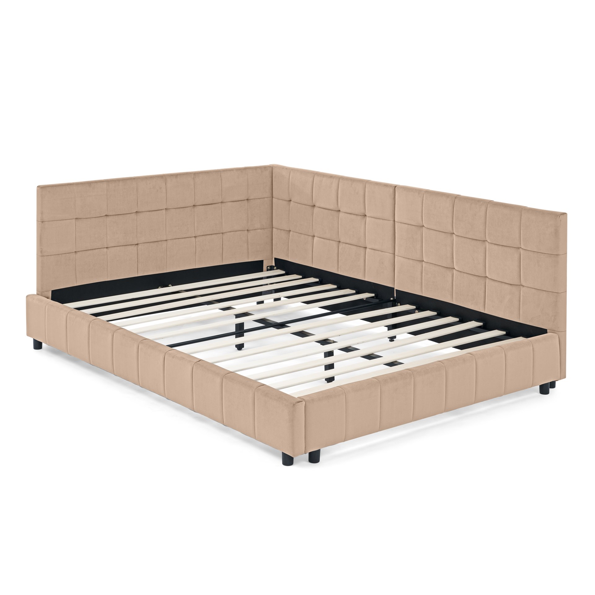 Mid Century Full Size Upholstered Tufted Bed Frame With Backrest And Armrests Velvet - Pink - Image 10