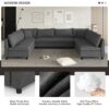 Modular Sectional Reversible U Shaped Couch Set, Free Combination Minimalist Style Oversized 8 Seat Convertible Sofa - Gray - Image 9