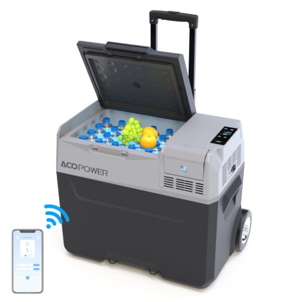 Car Freezer With App Control And 6'' Off-Road Wheels, 12V, 45W Cooler Freezer, Low Noice - Antique White / Gray
