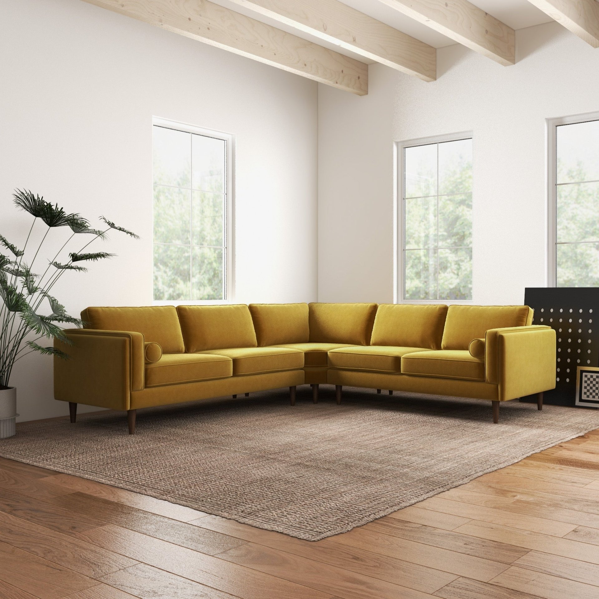 Amber - Velvet Corner Sectional Sofa - Yellow - Image 4