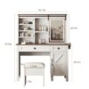 Rustic Farmhouse Makeup Vanity Desk With Sliding Mirror, LED Lights, And Charging Socket - White - Image 3