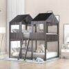 Full Over Full Bunk Bed With Roof, Window, Guardrail, Ladder - Antique Gray - Image 11