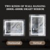 48X36" LED Bathroom Mirror, 3000-6000K Gradient Front And Backlit LED Mirror For Bathroom, 3 Colors Dimmable, Ip54 Enhanced Anti-Fog, Hanging Plates Wall Mount Lighted Mirror (Only Mirrors, Not Cabinets) - Silver - Image 7