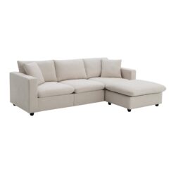 Modern Sectional Sofa, L-Shaped Couch Set With 2 Free Pillows, 4 Seat Polyester Fabric Couch Set With Convertible Ottoman - Beige