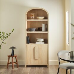 Modern 3 Shelf Open Arched Bookcase Cabinet - Oak