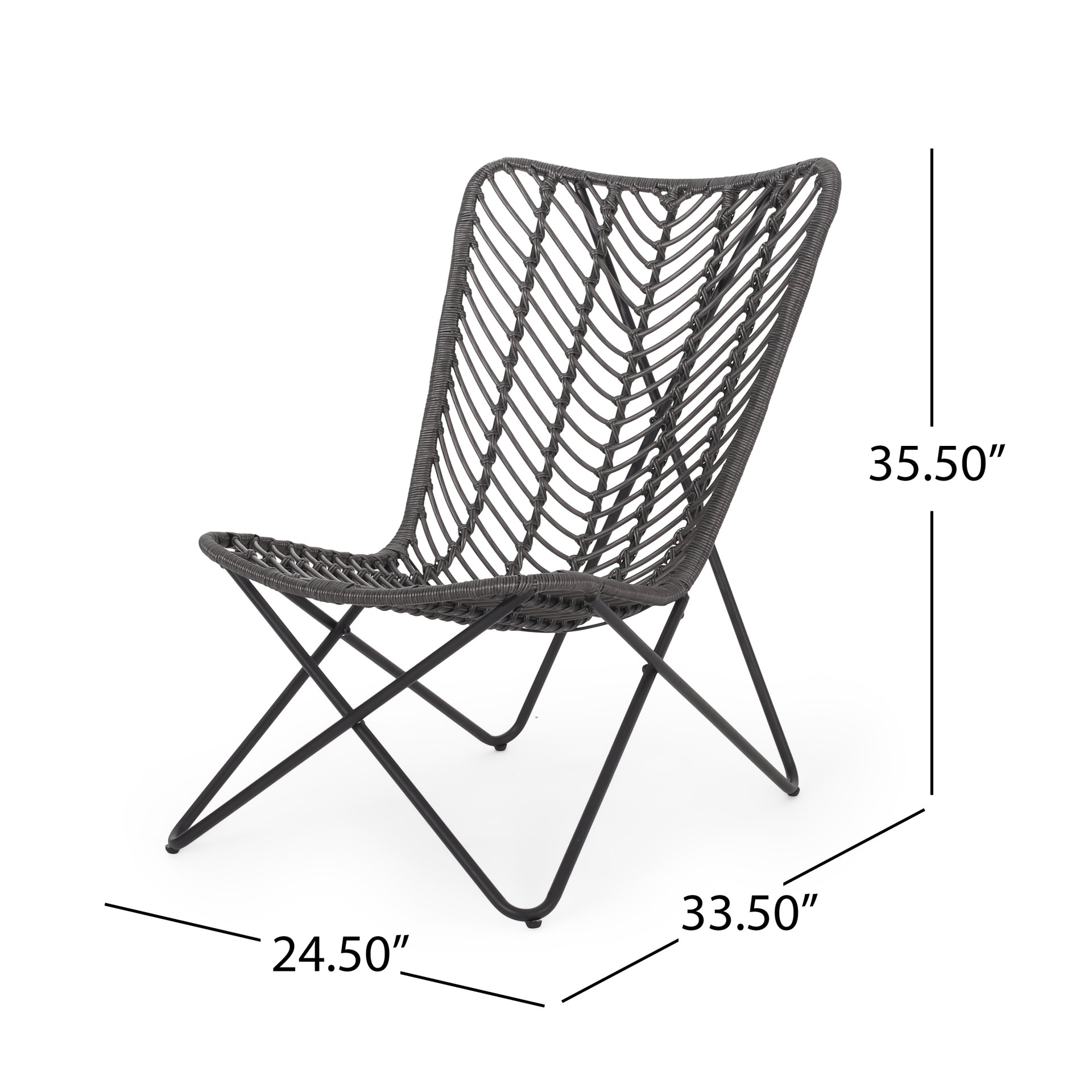 Outdoor Wicker Chair With Geometric Cross Base, (Set of 2) - Gray - Image 3