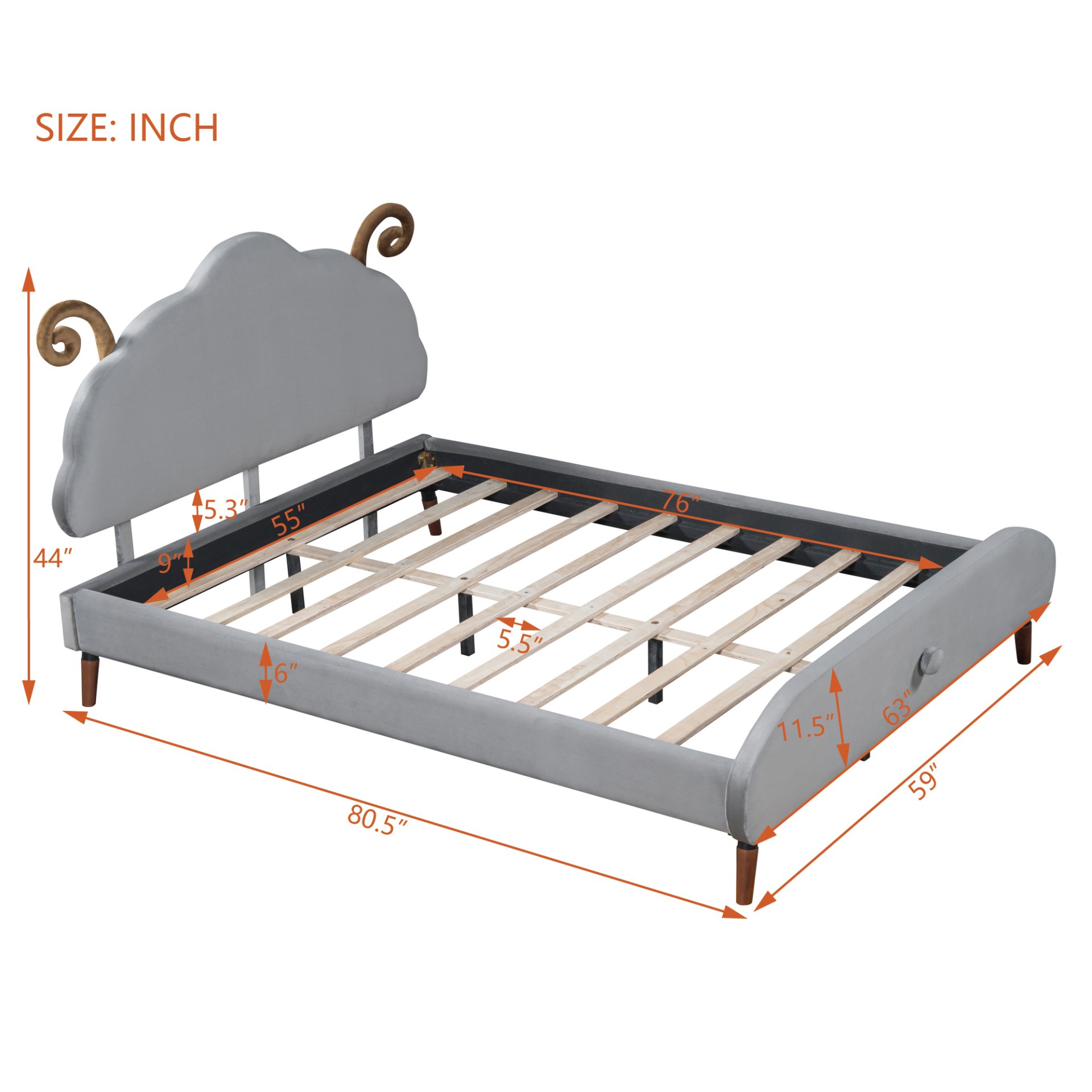 Full Size Upholstered Platform Bed With Sheep Shaped Headboard - Gray - Image 6