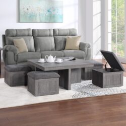 Moseberg - Coffee Table With Storage Stools - Light Gray