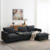 Modern Sectional Cloud Sofa With Console USB Charger Reading Light Cup Holder, Wide Seat 4 Seat Modular Couch Storable Indoor Funiture - Dark Gray - Image 17