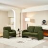 Loveseat Sofa Small Couch For Living Room, Sherpa Fabric Upholstered Loveseat Sofa Couch, Small Loveseat Sofa For Apartment, Bedroom - Green - Image 4